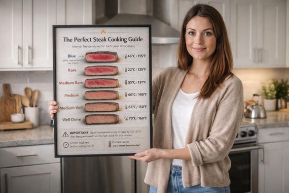 Steak Doneness Guide, Temperature Chart, Kitchen Wall Art (Digital Download)