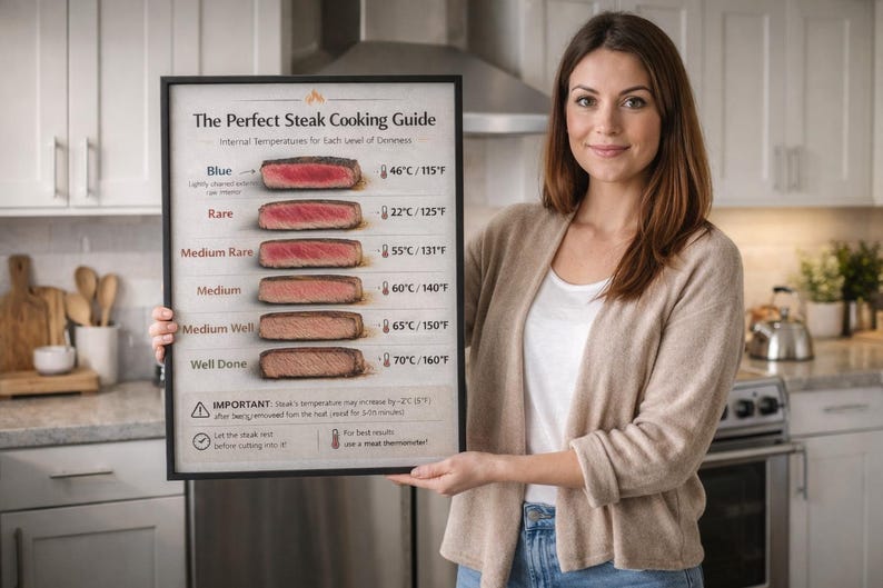 Steak Doneness Guide, Temperature Chart, Kitchen Wall Art (Digital Download) image 1