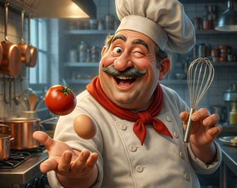 Chef Illustration Kitchen Art Print – Funny Cook Decor (Digital Download)