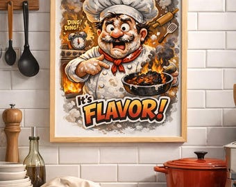 Lámina artística de caricatura de chef divertido: decoración humorística para la cocina (descarga digital)