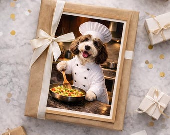 Lámina de perro chef: Decoración vertical para cocina (descarga digital)
