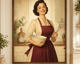 Retro Kitchen Wall Art, 1950s Housewife Printable Poster
