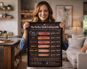 Steak Doneness Guide, Temperature Chart, Kitchen Poster (Digital Download)