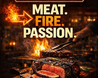 Steakhouse Wall Art – Meat Fire Passion Grill Decor (Digital Download)