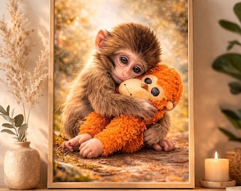 Punch Monkey Wall Art, Emotional Baby Animal Print, Nursery Decor (Instant Download)