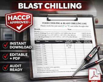 HACCP Food Cooling Log Template | Blast Chilling Sheet (PDF + DOCX)
