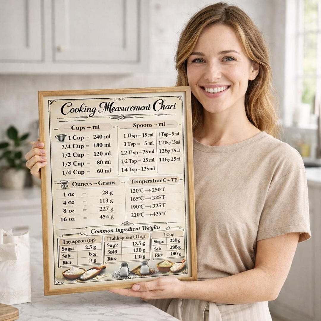 Cooking Measurement Chart Poster, Kitchen Conversion Baking Guide ...