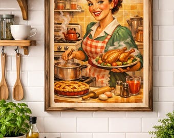 Arte de pared de cocina retro: Póster vintage de ama de casa (descarga digital)