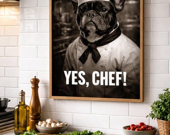 Lámina de chef bulldog francés / Arte mural divertido para la cocina (descarga digital)