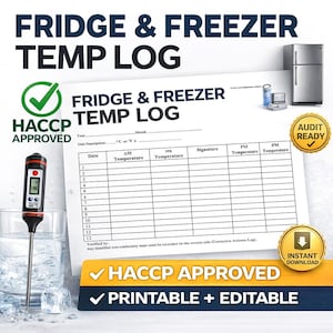 HACCP-temperaturlogg för kyl- och frysskåp | Checklista för livsmedelssäkerhetsrevision (utskrivbar PDF, redigerbar DOCX)