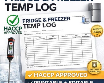 HACCP Fridge Freezer Temperature Log | Food Safety Audit Ready Checklist (Printable PDF Editable DOCX)