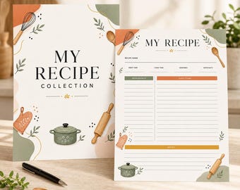 Scandinavian Recipe Binder Template, Printable  Cookbook Blank Pages, A4 + US Letter (Digital Download)