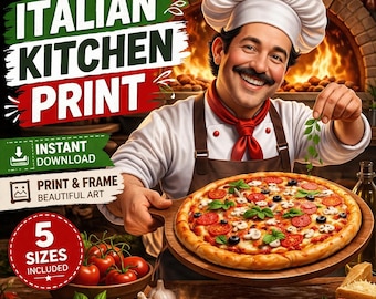 Italian Chef Pizza Kitchen Print, Pizzeria Wall Art (Digital Download)