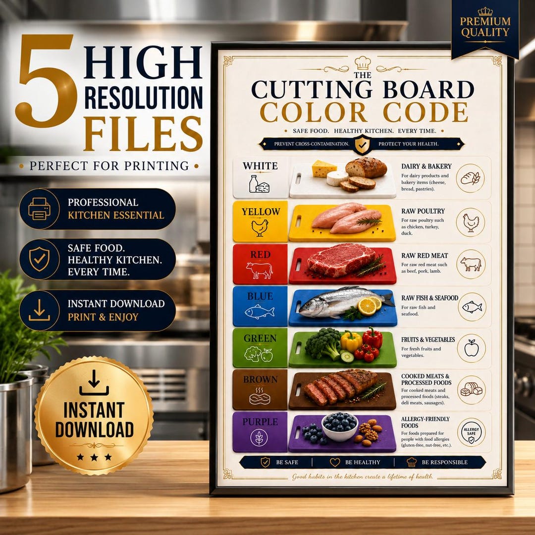 Cutting Board Color Code Poster, HACCP Kitchen Safety Chart (instant ...