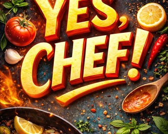 Lámina artística de Yes Chef Kitchen, póster gastronómico moderno (descarga digital)