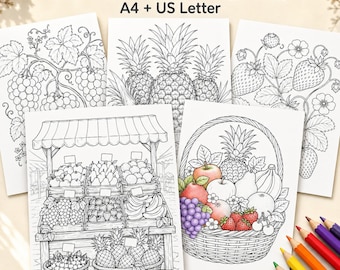 10 Printable Fruit Coloring Pages for Kids and Adults – A4, US Letter Digital Download