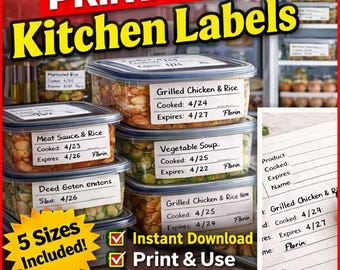 Printable Kitchen Labels | Food Storage, Meal Prep Organization (Instant Download)
