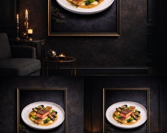 Impresión artística culinaria de salmón oscuro – Fotografía de alta cocina (Descarga digital)