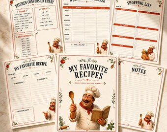 Printable Recipe Binder Kit: Funny Chef Meal Planner, Shopping List & Conversion Chart