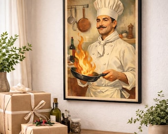 Vintage Chef Flambe Print – Retro Kitchen Wall Art (Digital Download)