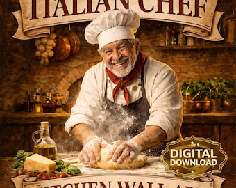 Italian Chef Kneading Dough Kitchen Wall Art (Digital Download)