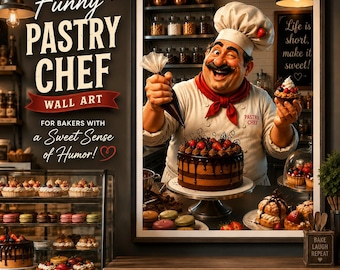 Funny Pastry Chef Wall Art, Humorous Baking Kitchen Decor (Digital Download)