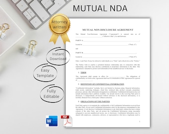 Mutual NDA Template - Non Disclosure Agreement for Business, Freelancers, Startups - Editable Word and PDF