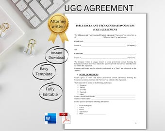 UGC Agreement for Brand Collaborations, Creators and Social Media - Editable Word