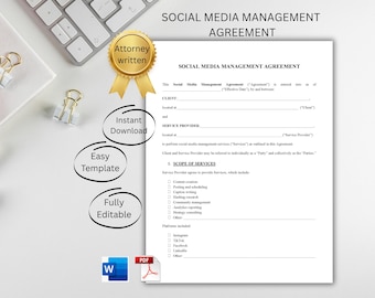 Social Media Management Agreement Template for Freelancers, Agencies and Clients (Editable Word)