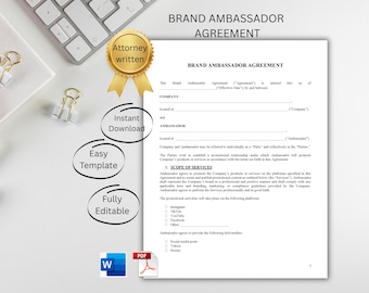 Brand Ambassador Agreement Template – Influencer Contract for Social Media (Editable Word)
