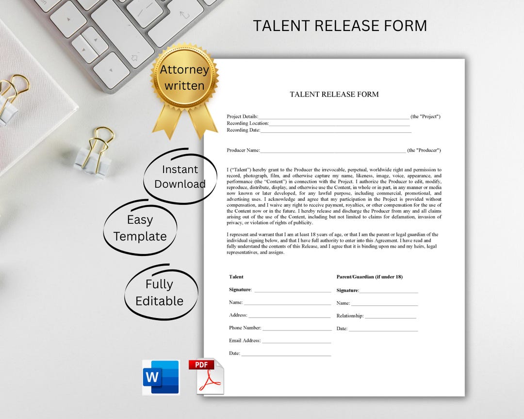 Release Form Animation Talent Release Form Template – Photo/video Consent for Creators ...