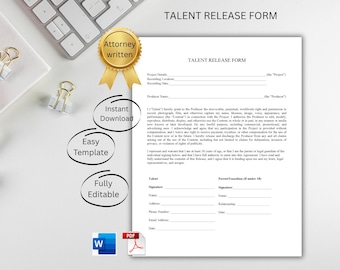 Talent Release Form Template – Photo/Video Consent for Creators (Editable Word)
