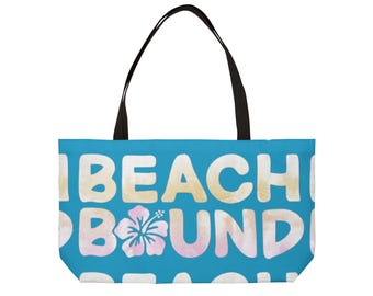 Beach Bound Weekender Tote Bag | Tropical Hibiscus Text Design