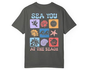 Sea You at the Beach T-shirt | beach shells waves starfish seaside design