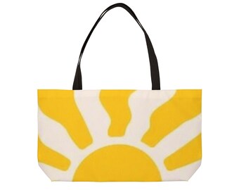Retro Radiant Sun Weekender Tote Bag | Yellow Sunburst Beach Tote