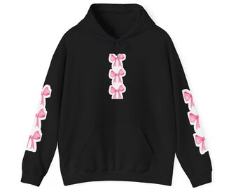 Pink Ribbon Bows Hoodie | Cute Bow Sleeve and Back Print