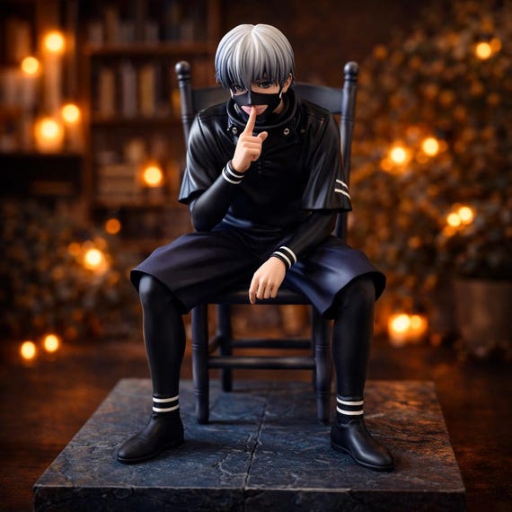 Kaneki Tokyo Ghoul Figure with Chair & Masked Head Bust – Anime Collector Statue Gift