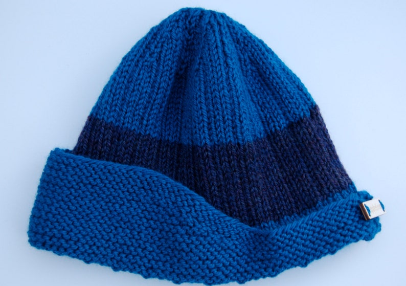 Hand knit wool hat knit blue hat flipped brim hat flapper | Etsy