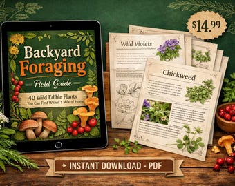 Backyard Foraging Field Guide | 40 Wild Edible Plants Near Home - Printable PDF Digital Download