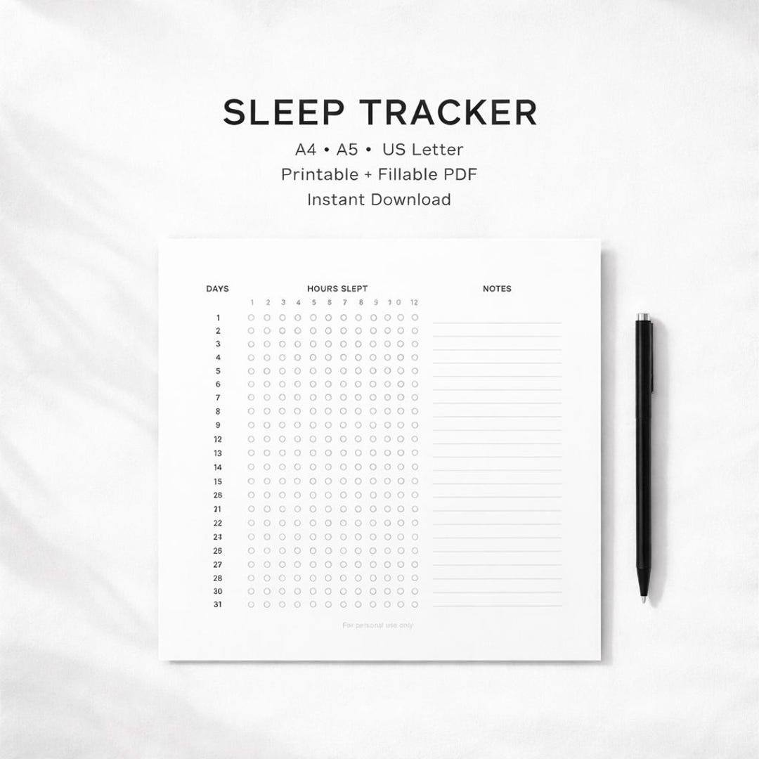 Sleep Tracker Printable PDF, Monthly Sleep Log, Hours Slept Chart ...