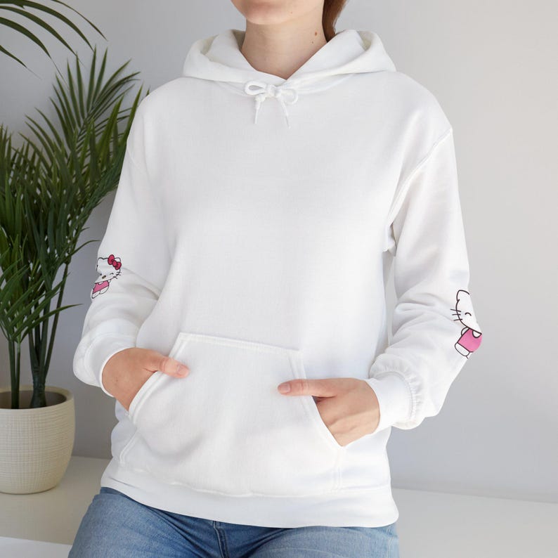 Hello Kitty Face Hoodie | Cute Character Pullover, Pink Bow Sleeves image 11
