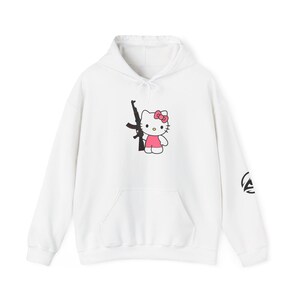 Hello Kitty with Rifle Hoodie | Cute Character Graphic Pullover image 1