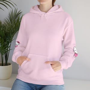 Hello Kitty Face Hoodie | Cute Character Pullover, Pink Bow Sleeves image 9