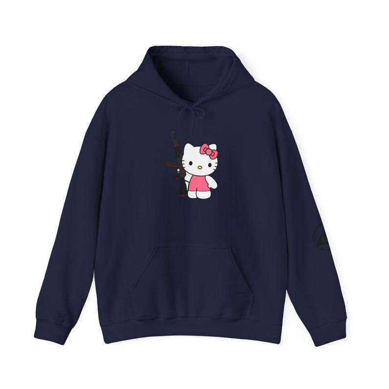 Hello Kitty with Rifle Hoodie | Cute Character Graphic Pullover image 8