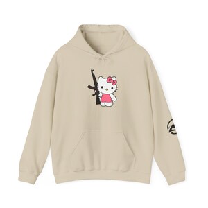 Hello Kitty with Rifle Hoodie | Cute Character Graphic Pullover image 2