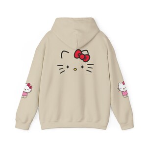 Hello Kitty Face Hoodie | Cute Character Pullover, Pink Bow Sleeves image 2