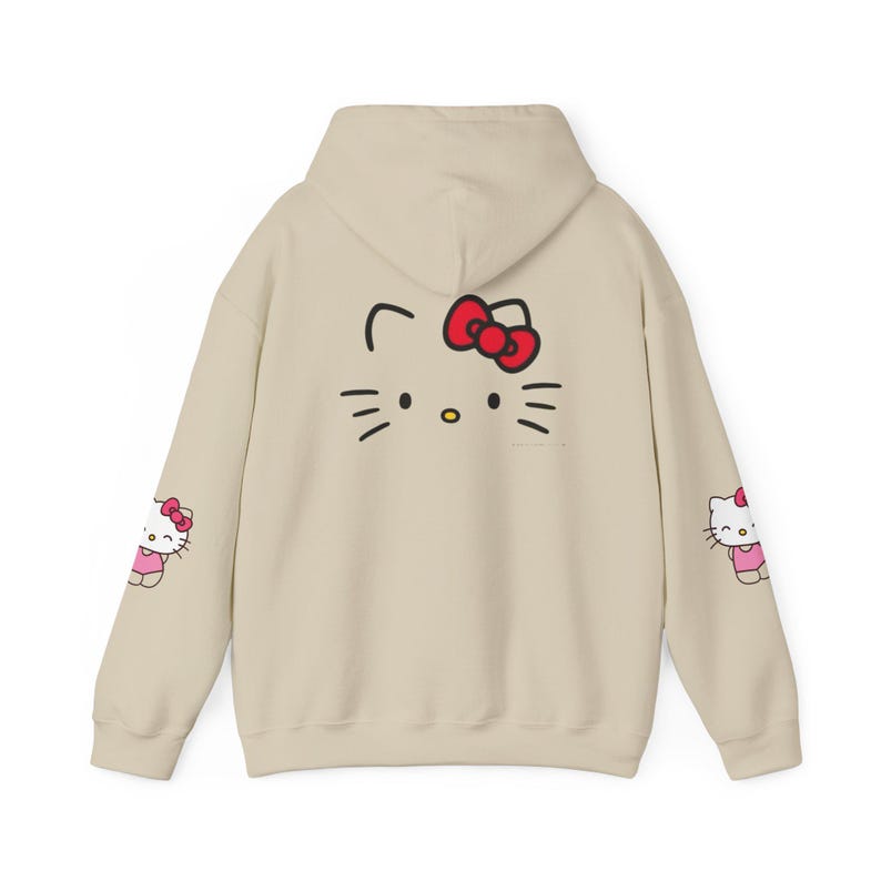 Hello Kitty Face Hoodie | Cute Character Pullover, Pink Bow Sleeves image 2