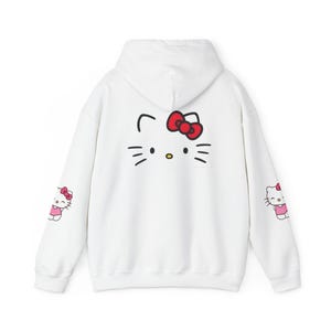 Hello Kitty Face Hoodie | Cute Character Pullover, Pink Bow Sleeves image 1
