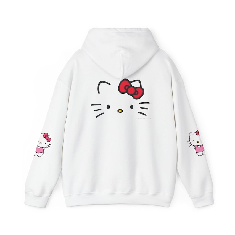Hello Kitty Face Hoodie | Cute Character Pullover, Pink Bow Sleeves image 1