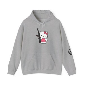 Hello Kitty with Rifle Hoodie | Cute Character Graphic Pullover image 3